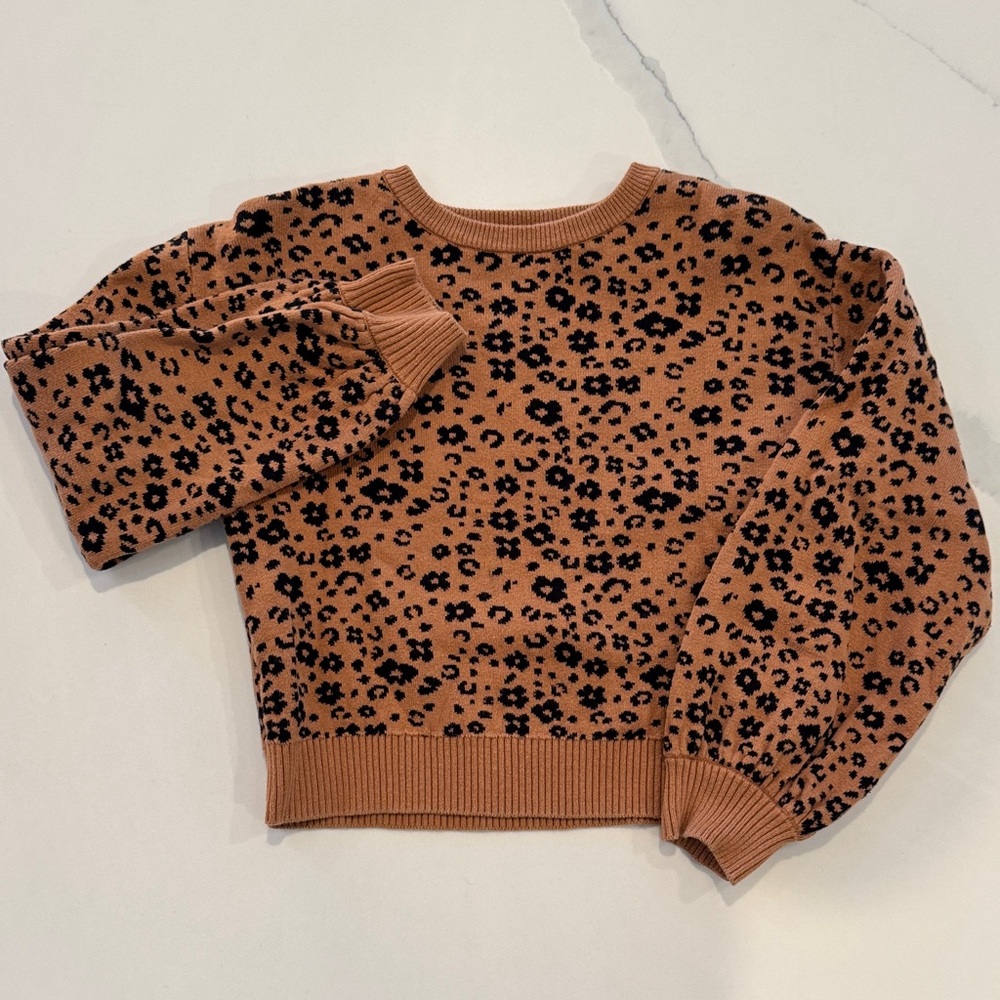 Janie and Jack Girls Size 10 Tan and Black Animal Print Sweater